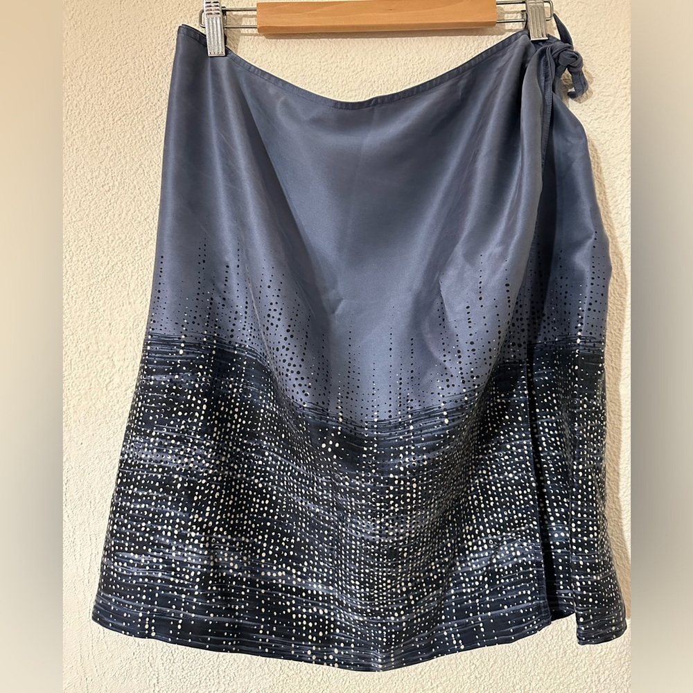 Linda Allard Ellen Tracy Wrap Skirt Gray& Black/White polka dots 100% Silk SizeL